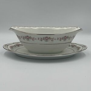 Vintage Noritake Glenwood (5770) Gravy Boat with an Attached Underplate